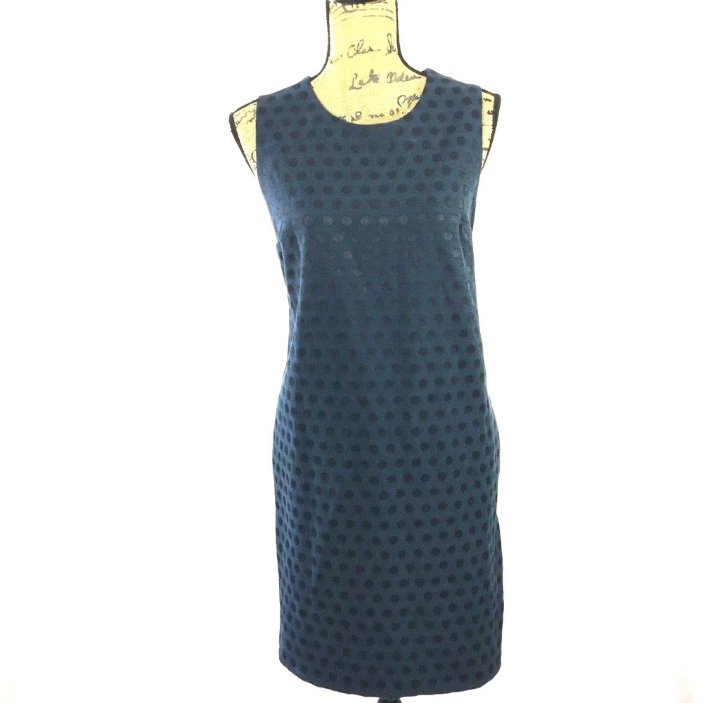 GAP‎ Dress XS Black Teal Polka Dot Texture Pocket Zipper Lined CUTE!